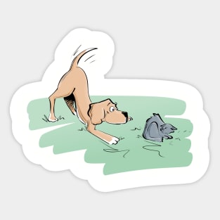 Happy puppy with not-so-happy cat Sticker